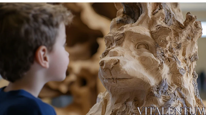 Wooden Monkey Sculpture with Child AI Image