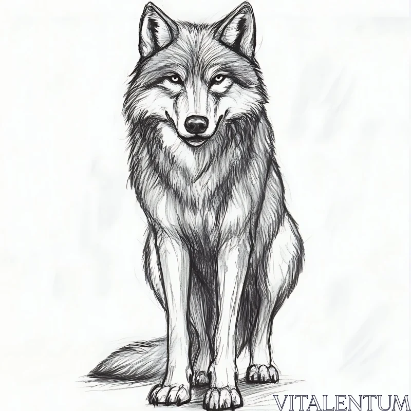 AI ART Pencil Sketch of a Sitting Wolf