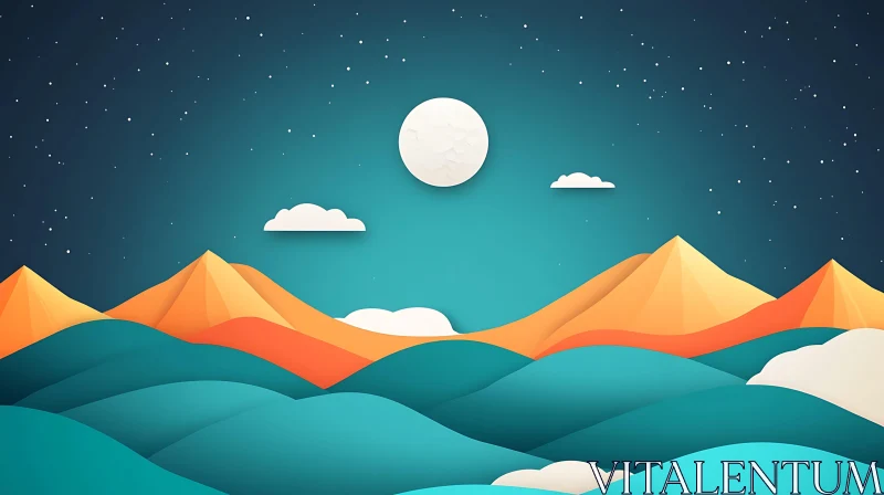 AI ART Serene Mountain and Moon Landscape Art