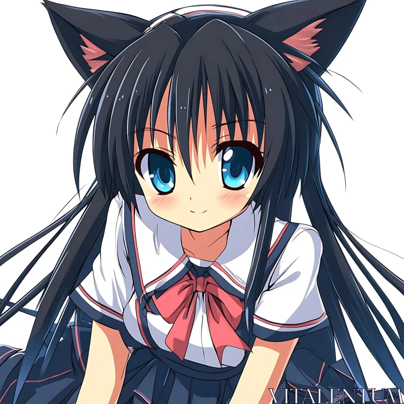 Cute Anime Girl with School Uniform AI Image