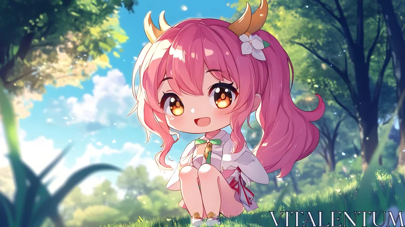 Adorable Anime Chibi in Natural Setting AI Image