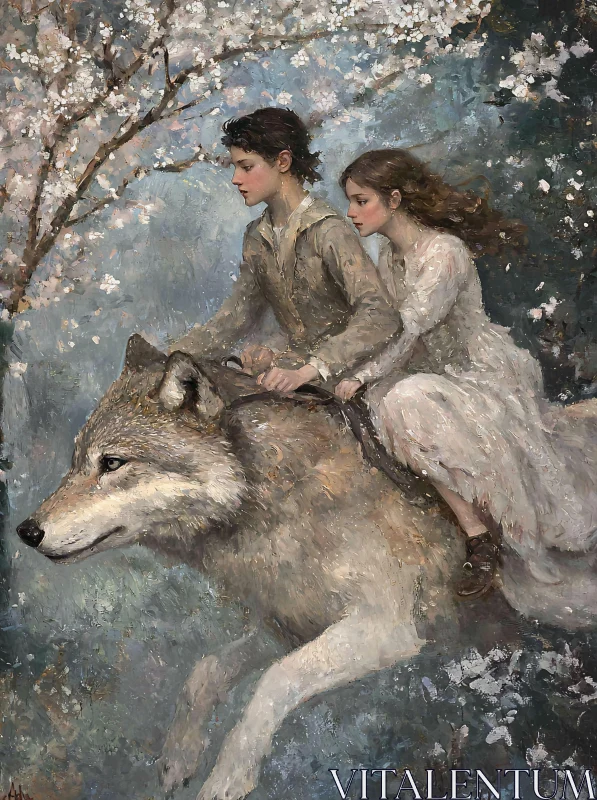 AI ART Fantasy Journey with Wolf and Children