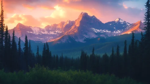 Snowy Peaks at Sunset