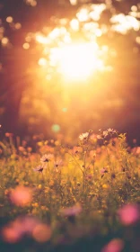 Sunset Field with Wildflowers in Glow