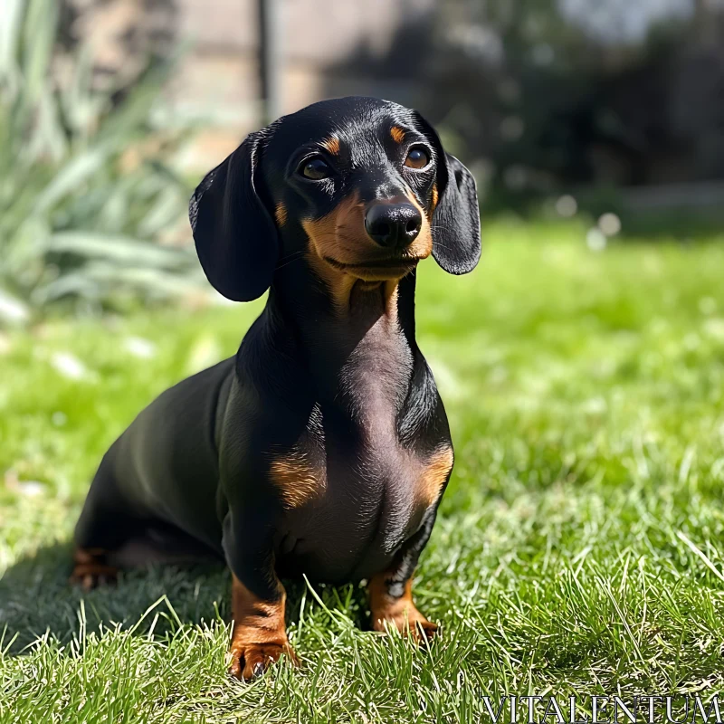 Dachshund Sitting on Grass AI Image