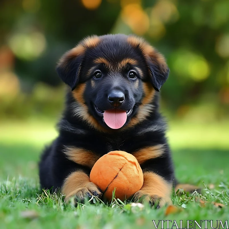 Cute German Shepherd Puppy Playing in Garden AI Image