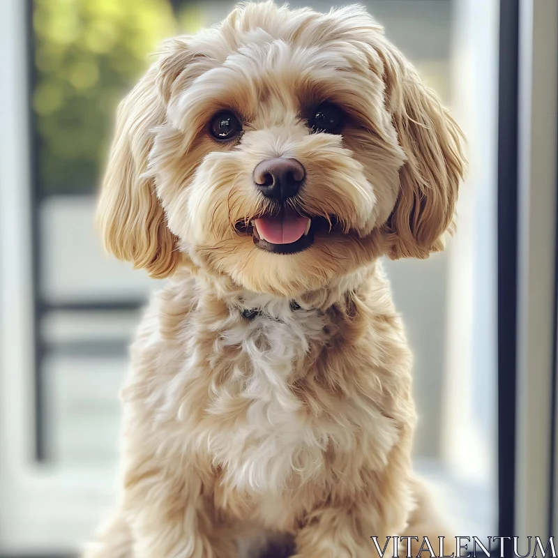 Cute Curly Fur Dog with Joyful Expression AI Image