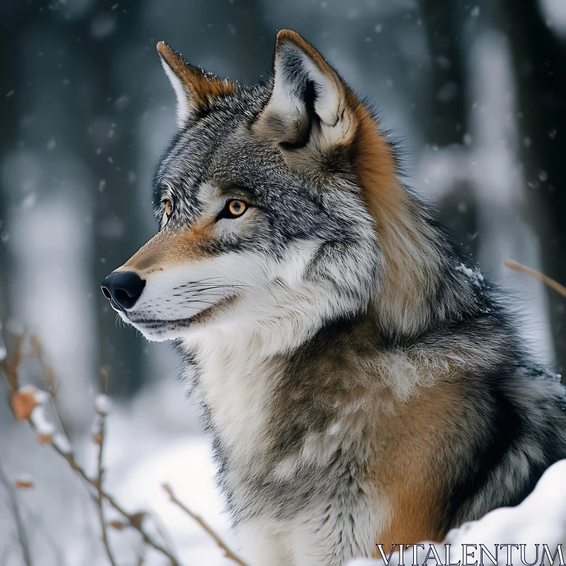 Winter Wolf in Snowy Forest AI Image