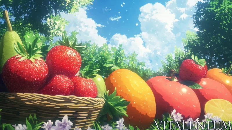 Summer Fruits in a Woven Basket AI Image