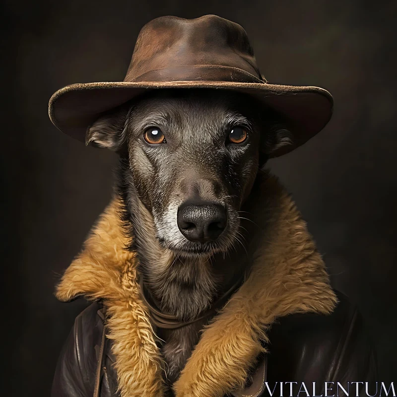 Stylish Dog in Hat and Fur-Lined Jacket AI Image