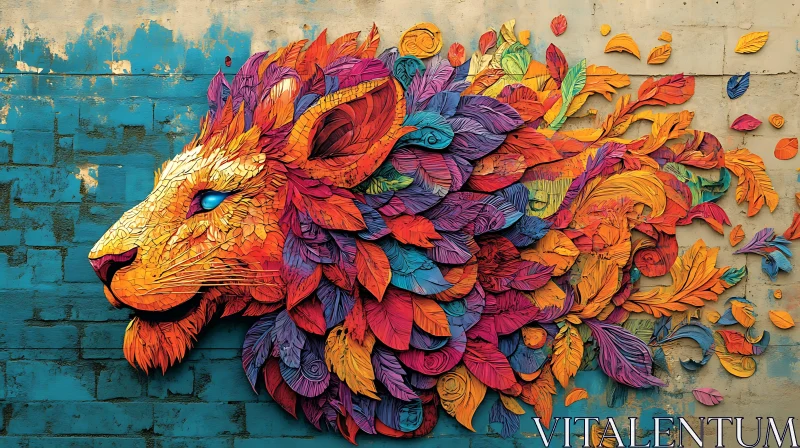 Colorful Feathered Lion Wall Art AI Image