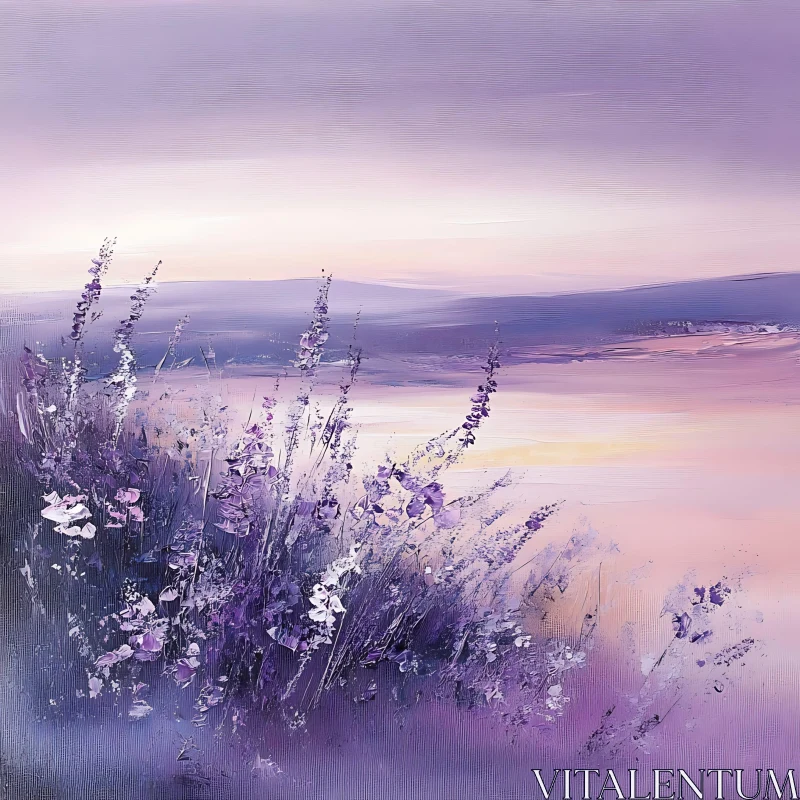 Pastel Lavender Field Painting AI Image