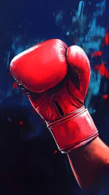 Red Boxing Glove Against a Deep Blue Canvas AI Generated Image