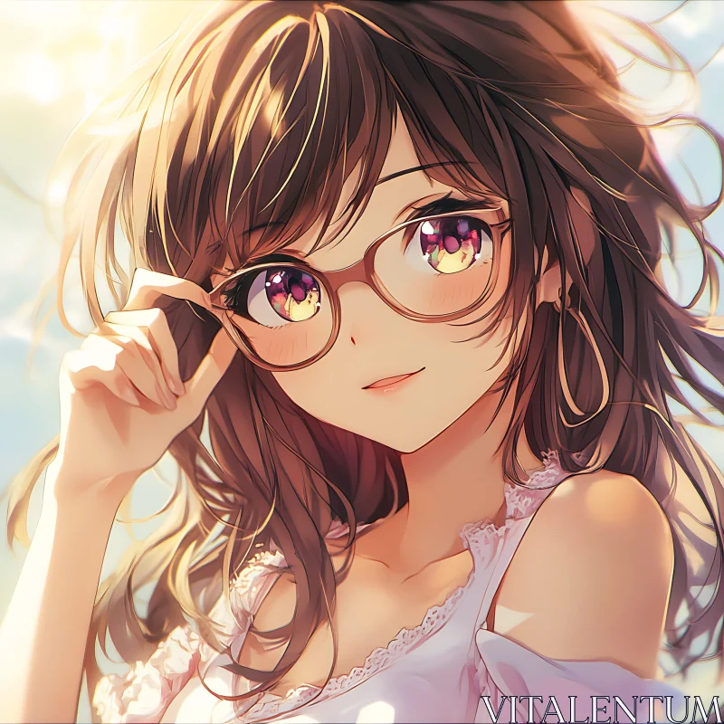 Anime Girl with Glasses in Sunlight AI Image