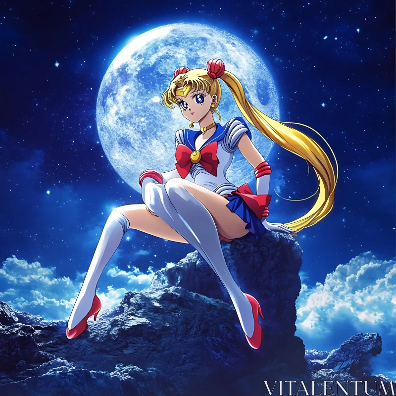 Anime Figure with Moonlit Night Sky AI Image