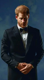 Prince Harry Black Tuxedo Portrait