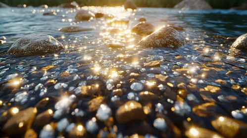 Sunlit Sparkles on River Pebbles