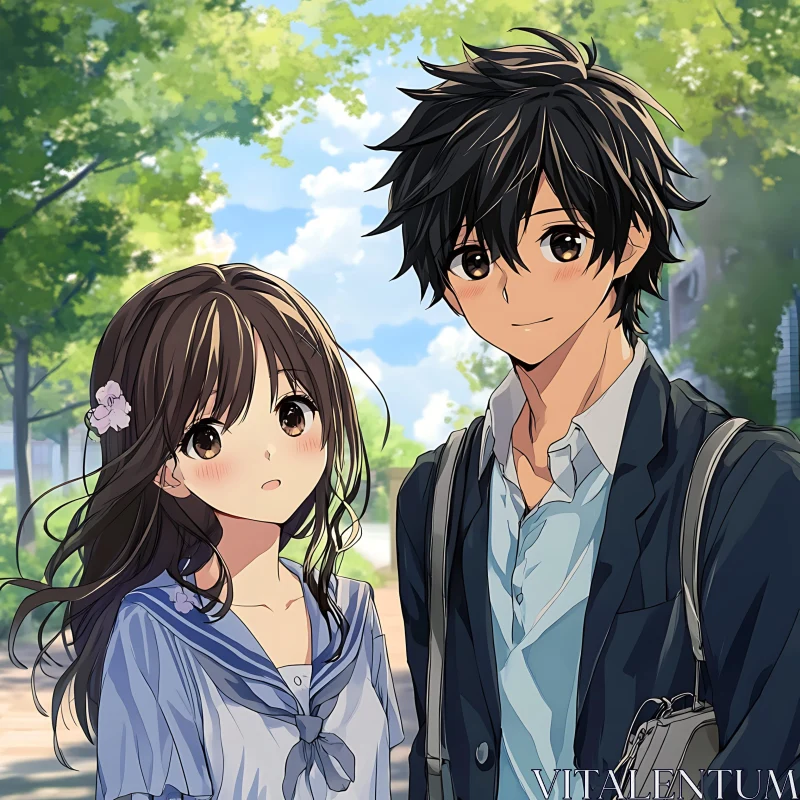 Charming Anime Couple in Nature AI Image