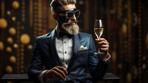 Man in Sunglasses with Champagne: A Futuristic Glam Image