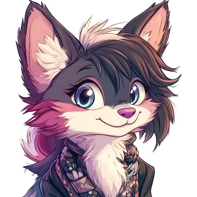 Anthropomorphic Fox with Stylish Hairstyle