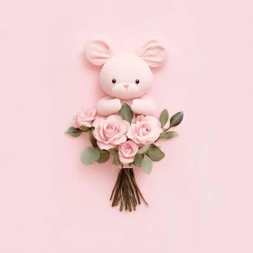 Pastel Pink Teddy Bear and Roses