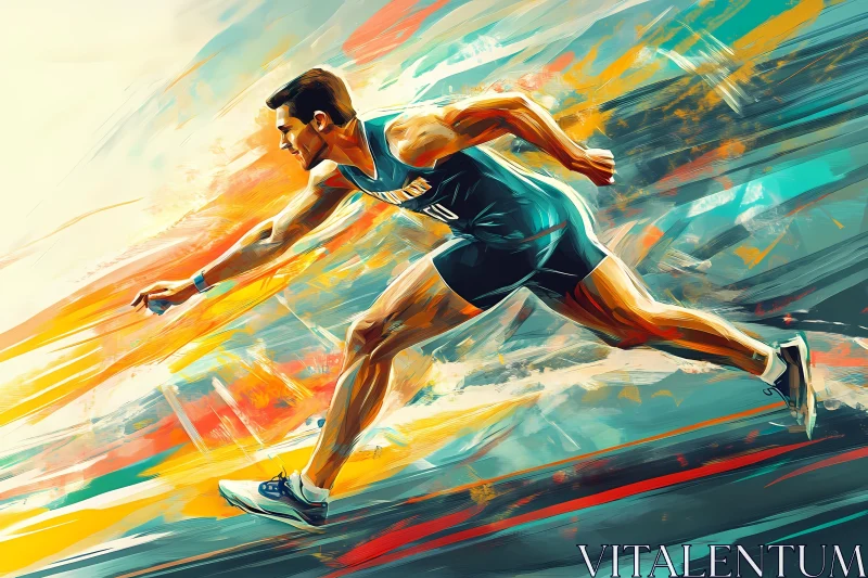 AI ART Energetic Sprinter in a Burst of Color