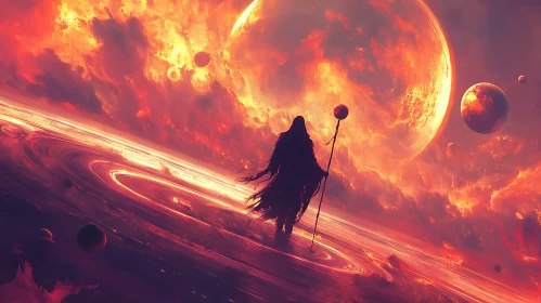 Planetary Figure in a Fiery Sky