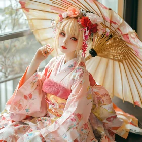 Traditional Japanese Beauty with Floral Adornments