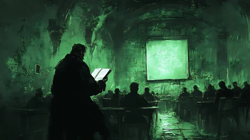 Green-Toned Classroom Lecture Scene