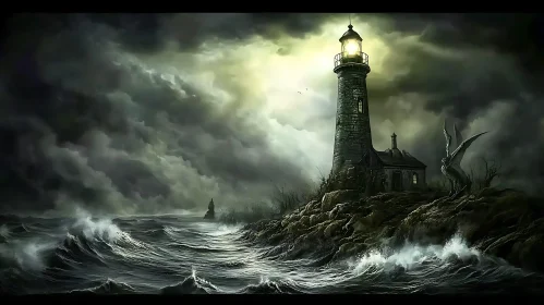 Coastal Lighthouse in Storm Illustration