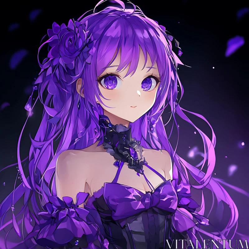 Beautiful Anime Girl in Purple and Black AI Image