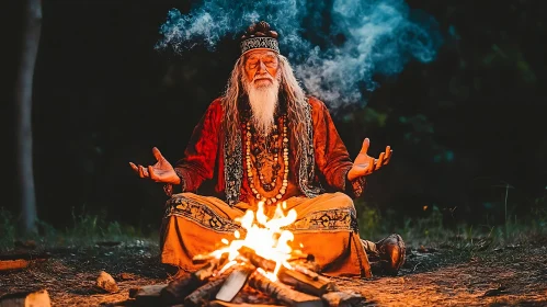 Meditative Man by Fire