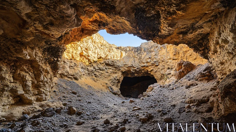 AI ART Sunlit Cave with Textured Rocks