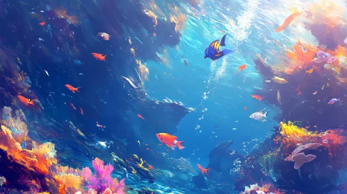 Underwater World with Fish and Coral