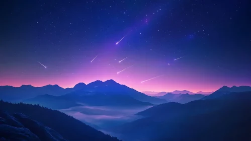 Celestial Mountainscape with Shooting Stars