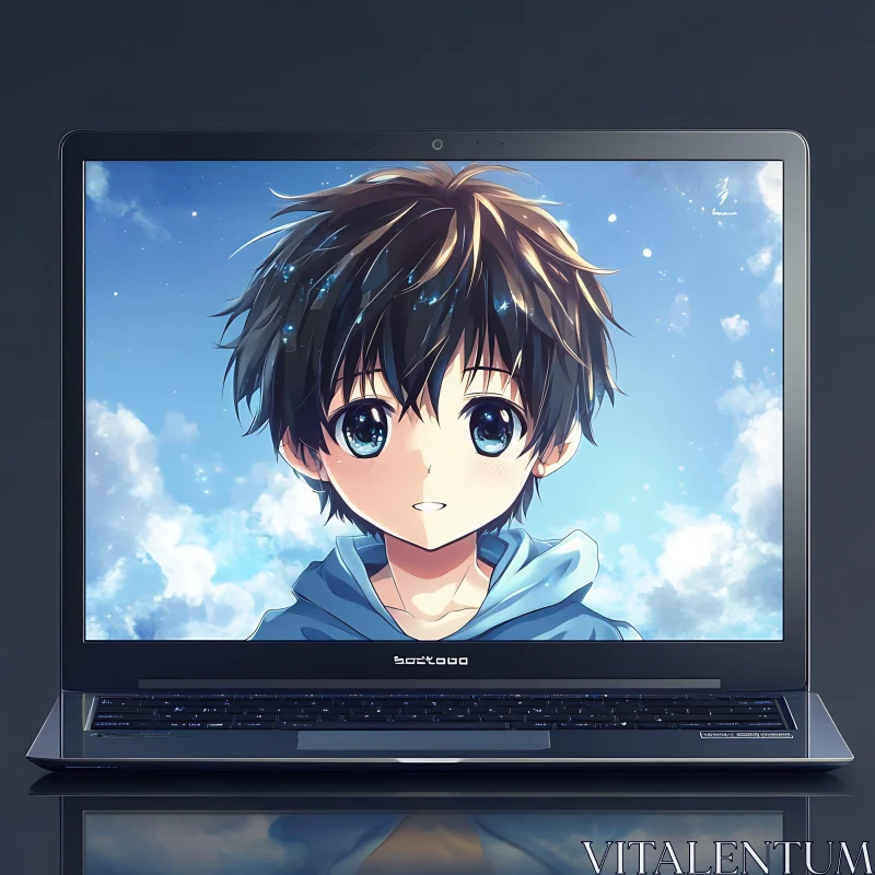 Anime Boy on Computer Screen AI Image