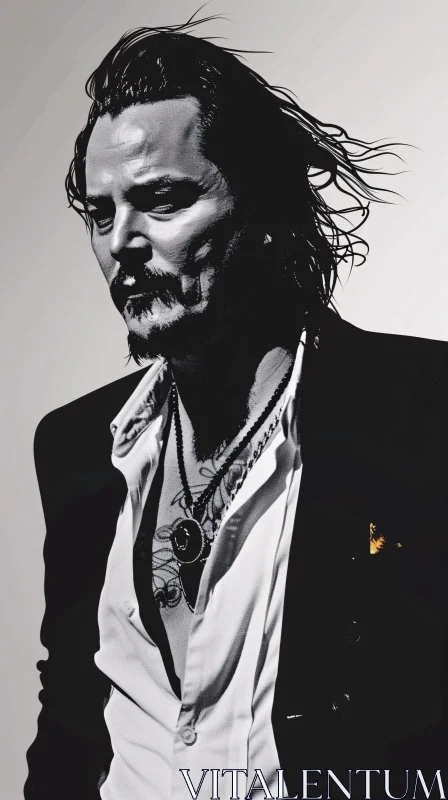 AI ART Johnny Depp's Evocative Black and White Portrait