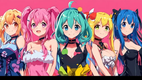 Anime Girls in Colorful Costumes