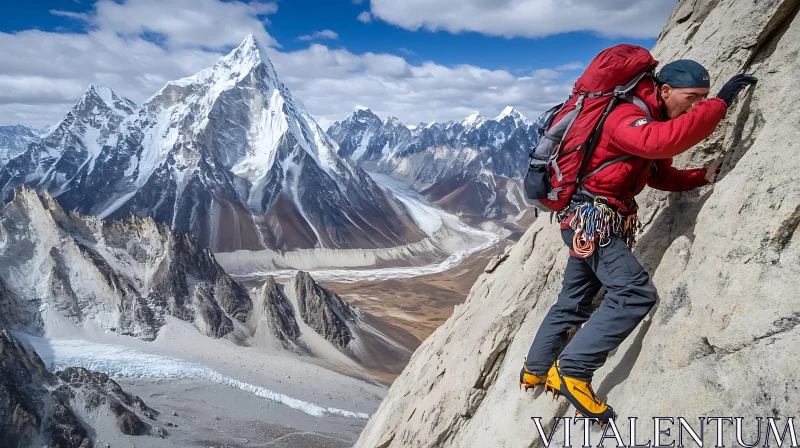 Mountain Climber Ascending a Rock Face AI Image