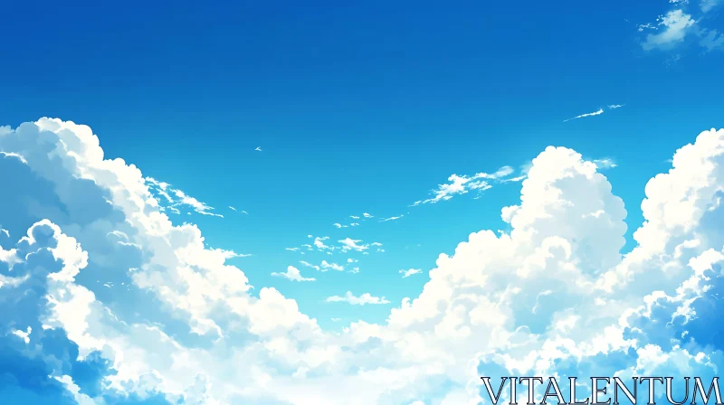 Tranquil Blue Sky with Puffy Clouds AI Image