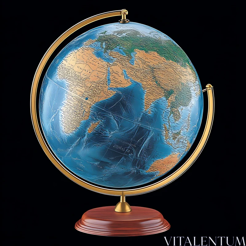 AI ART Detailed Globe with Golden Frame and Wooden Base