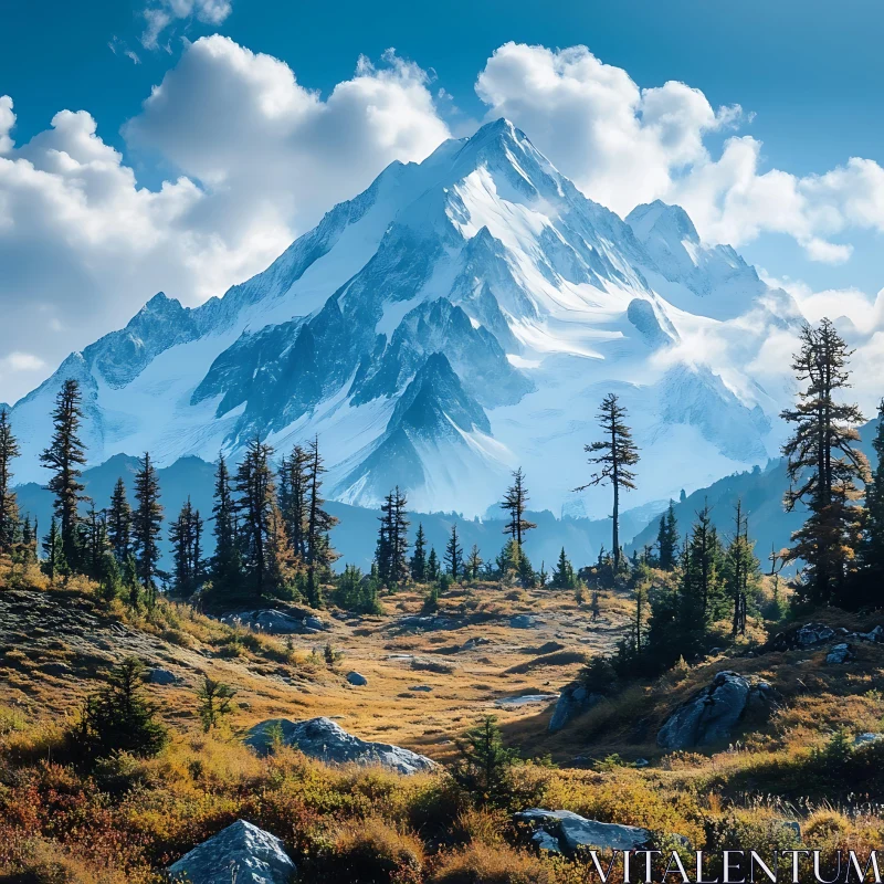 Mountain Scenery with Snow and Clouds AI Image