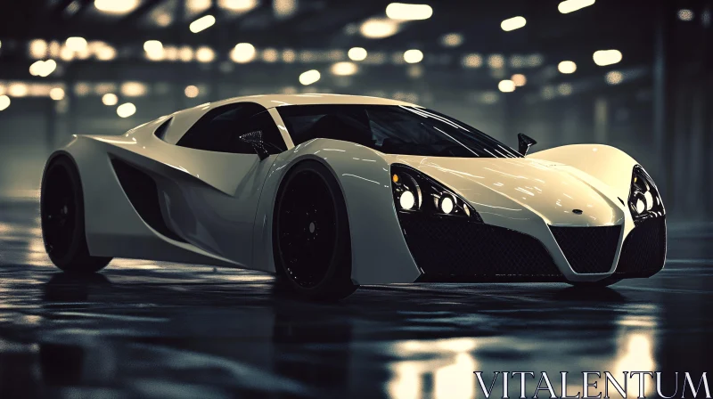 AI ART Modern White Supercar in a Moody Garage