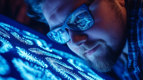 Man Gazing at Neon Display