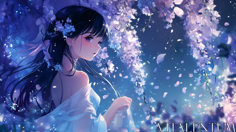 Tranquil Anime Maiden with Blossoms AI Image