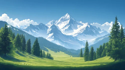 Snowy Peaks and Verdant Valley Vista