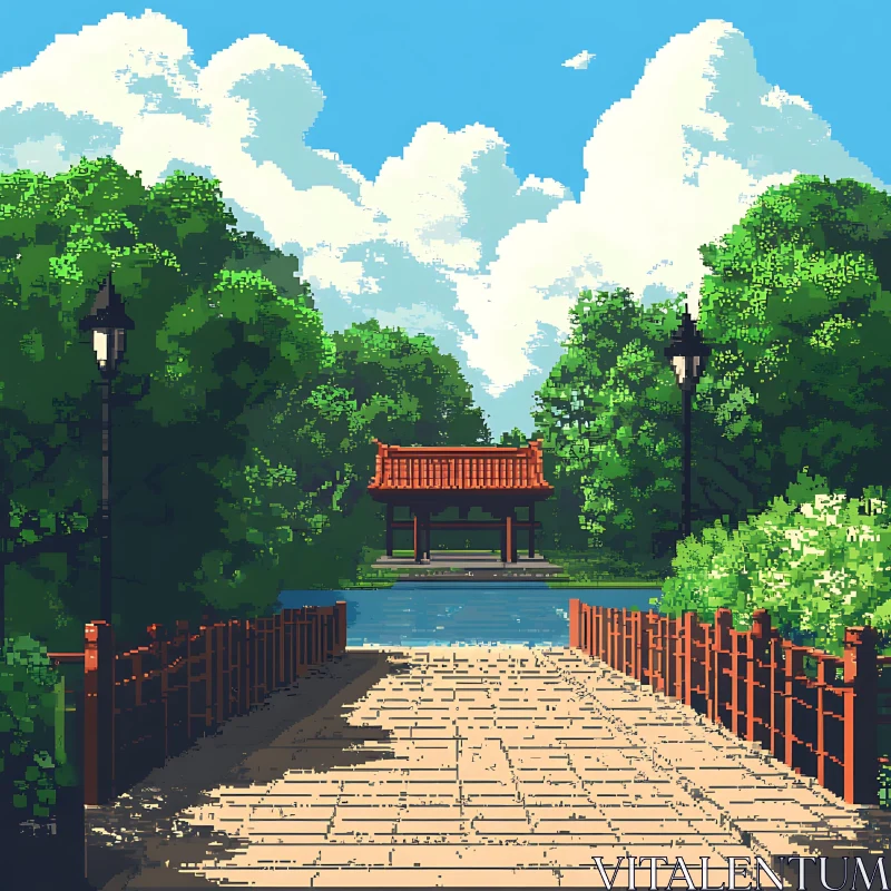 AI ART Tranquil Garden Path to Pavilion