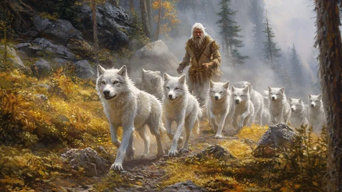 White Wolves Led Through Forest