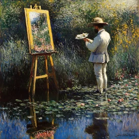 Artist by the Water Lilies Painting
