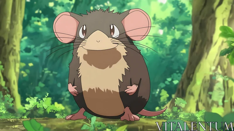 Cute Animated Mouse in Green Forest AI Image